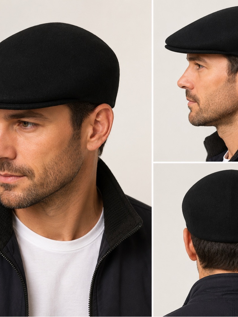 Men's Classic Black Wool Flat Cap